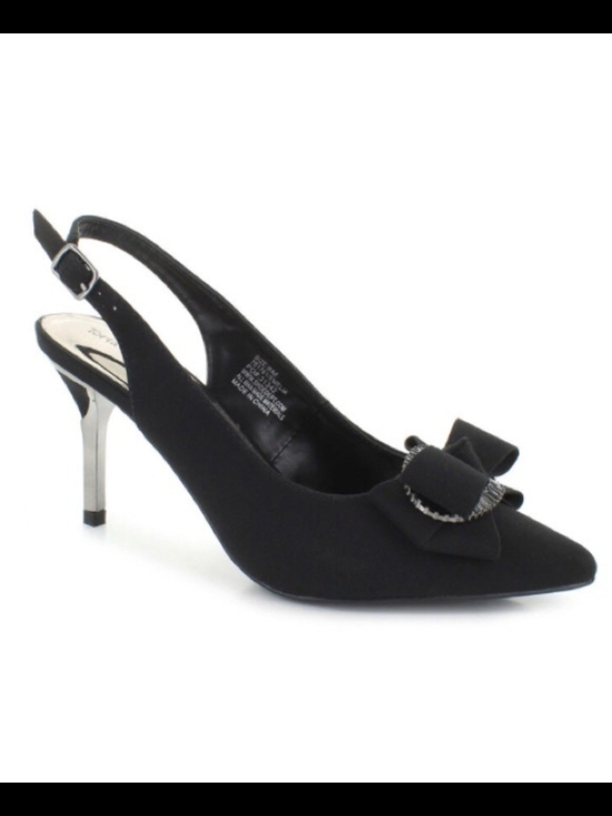 Torta Caliente Shoes - Black Bow Slingback Heels with Metallic Stiletto Size 12